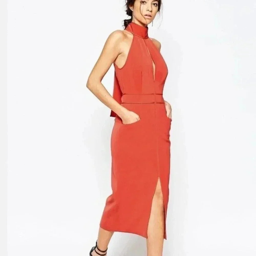 C/Meo Collective Stolen Midi Dress in Rust Halter Neck Sleeveless Size Small - Picture 1 of 13